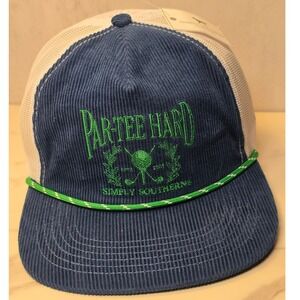Simply Southern Par-Tee Hard Navy Corduroy Rope Trucker Hat Golf Snapback Cap